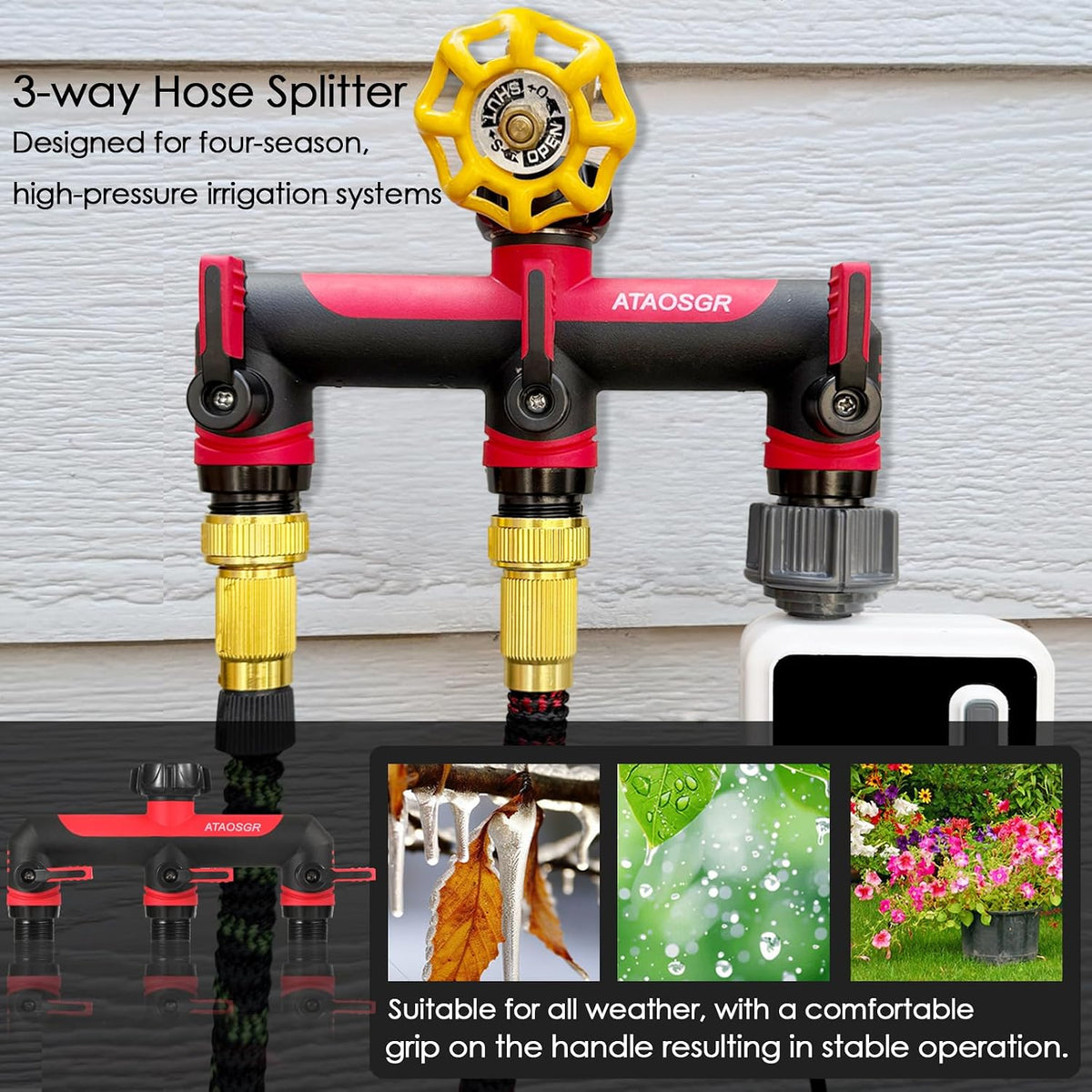 Garden Hose Splitter, 3 Way Water hose bib Spigot splitter, T Hose Connector- with Shutoff Valves Water Adapter，Outdoor Faucet Splitter 3/4" GHT Thread， For Home Outdoor Garden irrigation（ blue）