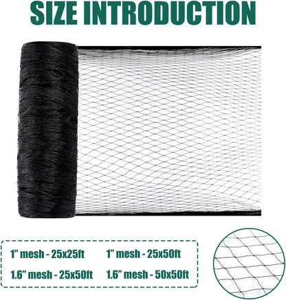 25x50ft Heavy Duty Bird Netting, 1" Mesh for Garden Fruit Trees