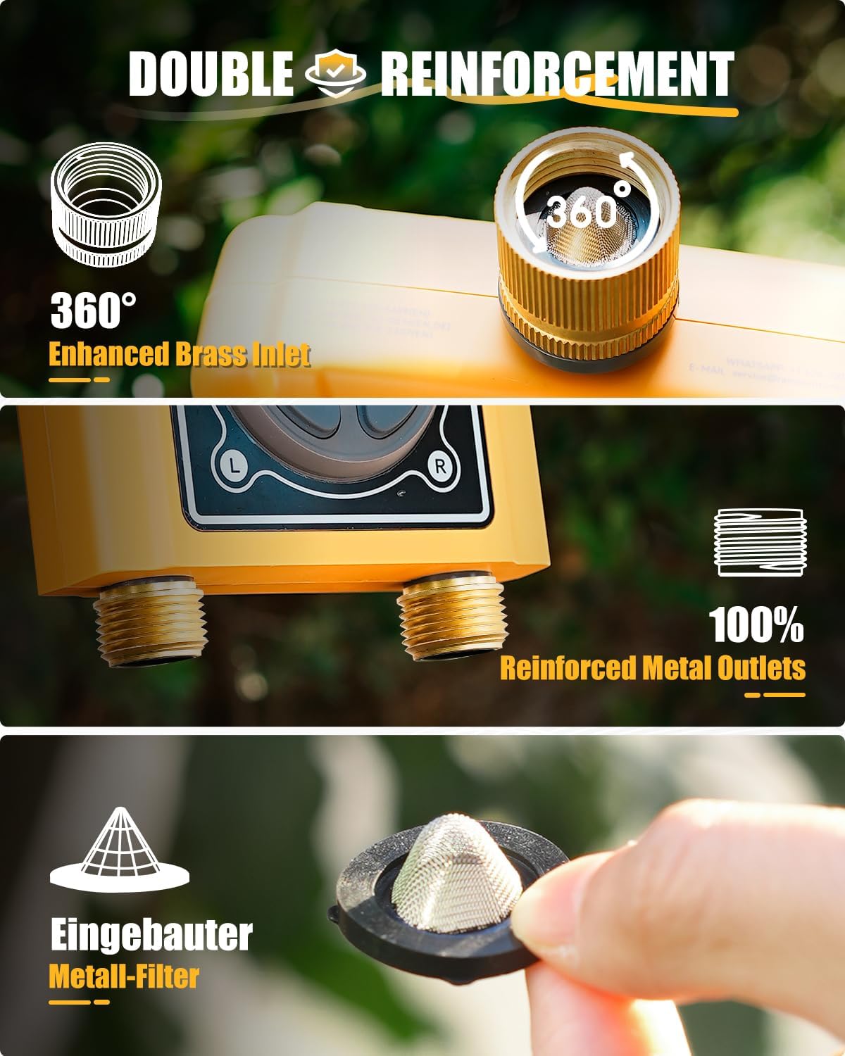 WiFi Water Timer with Brass Inlet & Outlet，2 Zone WiFi Hose Timer for Lawn,WiFi Sprinkler Controller via APP/Voice Control,Automatic Watering System by Time/Weather/Quantity/Soil Moisture