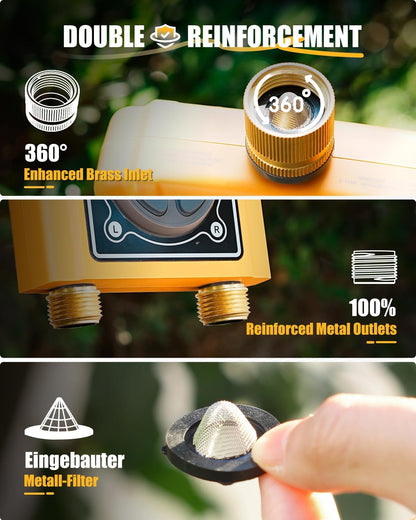 WiFi Water Timer with Brass Inlet & Outlet，2 Zone WiFi Hose Timer for Lawn,WiFi Sprinkler Controller via APP/Voice Control,Automatic Watering System by Time/Weather/Quantity/Soil Moisture
