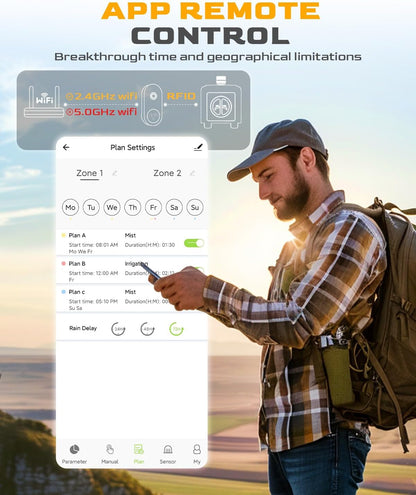 WiFi Water Timer with Brass Inlet & Outlet，2 Zone WiFi Hose Timer for Lawn,WiFi Sprinkler Controller via APP/Voice Control,Automatic Watering System by Time/Weather/Quantity/Soil Moisture