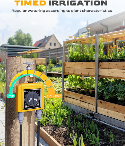 WiFi Water Timer with Brass Inlet & Outlet，2 Zone WiFi Hose Timer for Lawn,WiFi Sprinkler Controller via APP/Voice Control,Automatic Watering System by Time/Weather/Quantity/Soil Moisture
