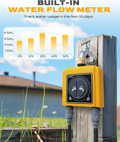 WiFi Water Timer with Brass Inlet & Outlet，2 Zone WiFi Hose Timer for Lawn,WiFi Sprinkler Controller via APP/Voice Control,Automatic Watering System by Time/Weather/Quantity/Soil Moisture