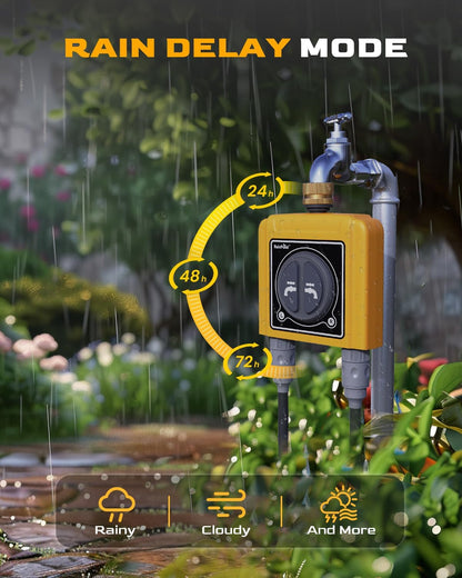 WiFi Water Timer with Brass Inlet & Outlet，2 Zone WiFi Hose Timer for Lawn,WiFi Sprinkler Controller via APP/Voice Control,Automatic Watering System by Time/Weather/Quantity/Soil Moisture
