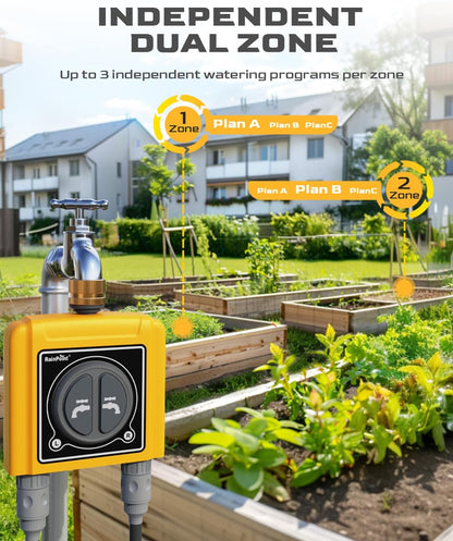 WiFi Water Timer with Brass Inlet & Outlet，2 Zone WiFi Hose Timer for Lawn,WiFi Sprinkler Controller via APP/Voice Control,Automatic Watering System by Time/Weather/Quantity/Soil Moisture