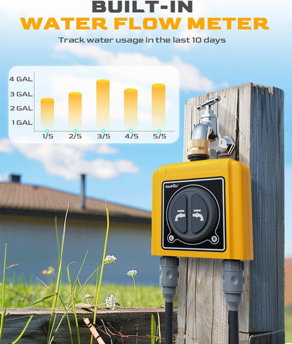 WiFi Water Timer with Brass Inlet & Outlet，2 Zone WiFi Hose Timer for Lawn,WiFi Sprinkler Controller via APP/Voice Control,Automatic Watering System by Time/Weather/Quantity/Soil Moisture