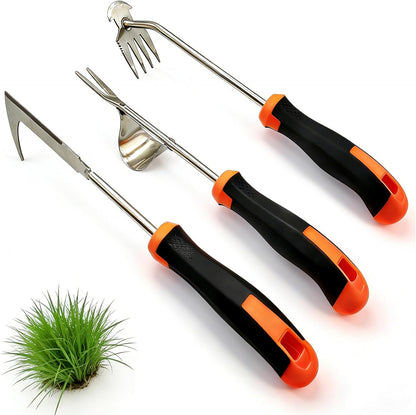 3 in 1 Garden Weeding Tool Set – Manganese Steel Weed Puller, Crack & Crevice Weeder, Ergonomic Scratch Tool for Vegetable Gardening, Lawn Yard Flower Bed Weeding – Heavy Duty Rustproof Hand Tools