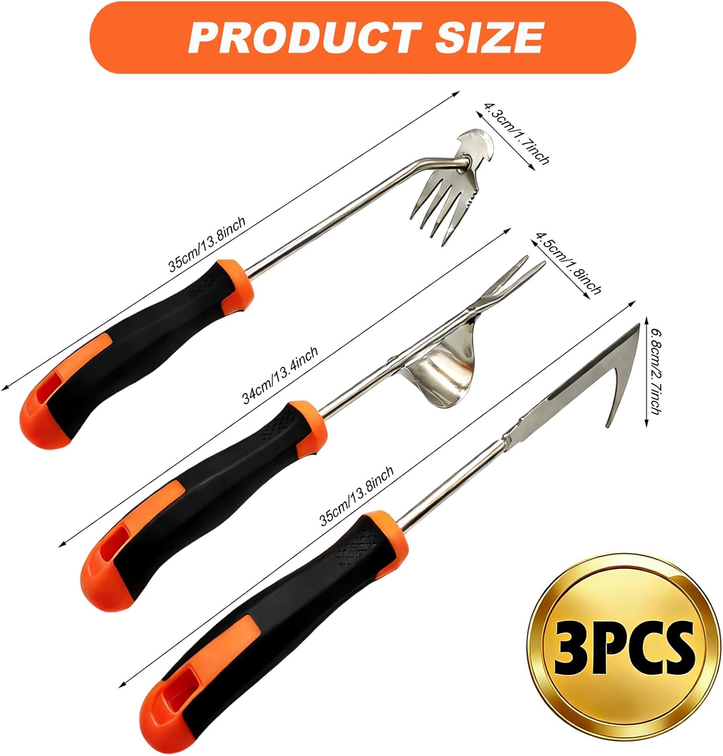 3 in 1 Garden Weeding Tool Set – Manganese Steel Weed Puller, Crack & Crevice Weeder, Ergonomic Scratch Tool for Vegetable Gardening, Lawn Yard Flower Bed Weeding – Heavy Duty Rustproof Hand Tools
