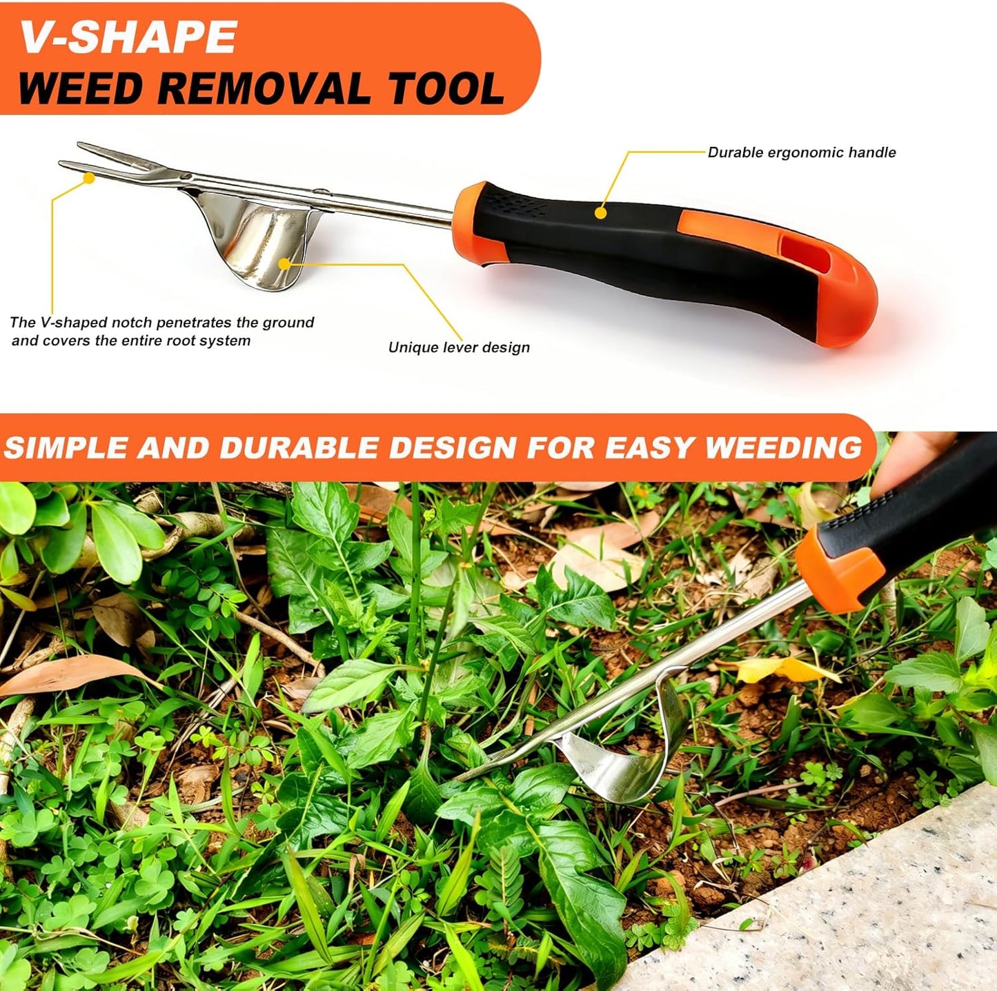 3 in 1 Garden Weeding Tool Set – Manganese Steel Weed Puller, Crack & Crevice Weeder, Ergonomic Scratch Tool for Vegetable Gardening, Lawn Yard Flower Bed Weeding – Heavy Duty Rustproof Hand Tools