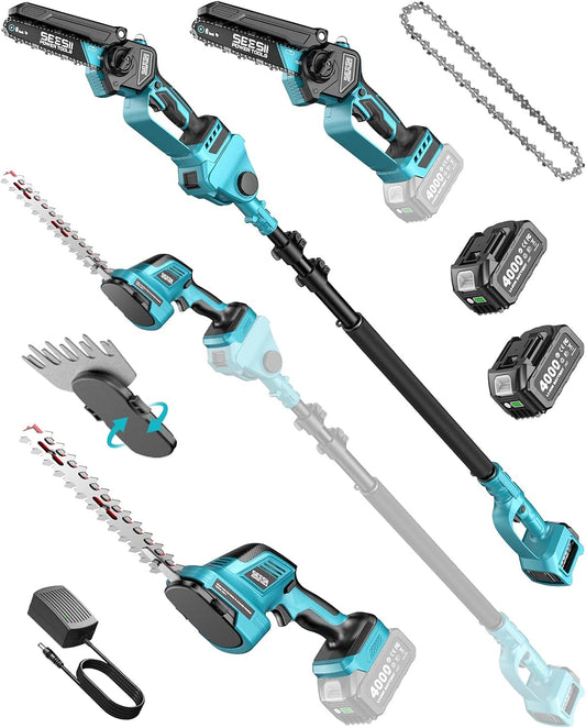 6-in-1 Cordless Pole Saw & Hedge Trimmer Combo, Brushless Motor