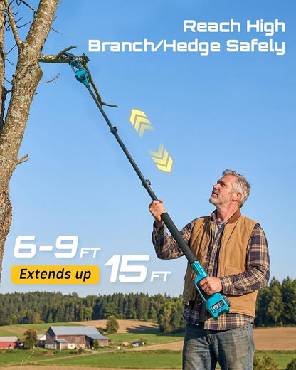 6-in-1 Cordless Pole Saw & Hedge Trimmer Combo, Brushless Motor