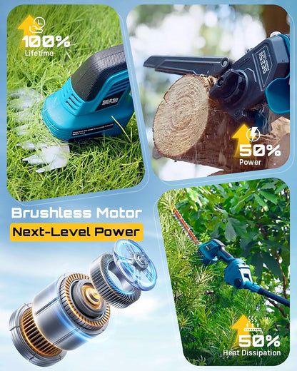 6-in-1 Cordless Pole Saw & Hedge Trimmer Combo, Brushless Motor