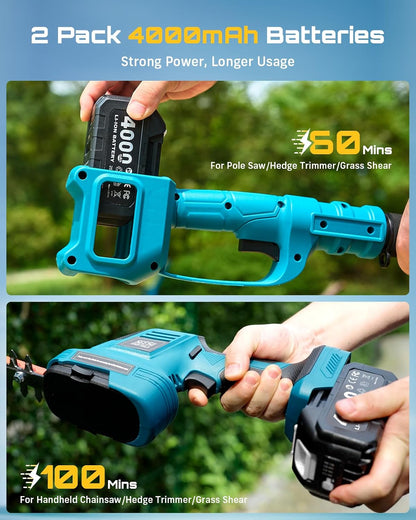 6-in-1 Cordless Pole Saw & Hedge Trimmer Combo, Brushless Motor