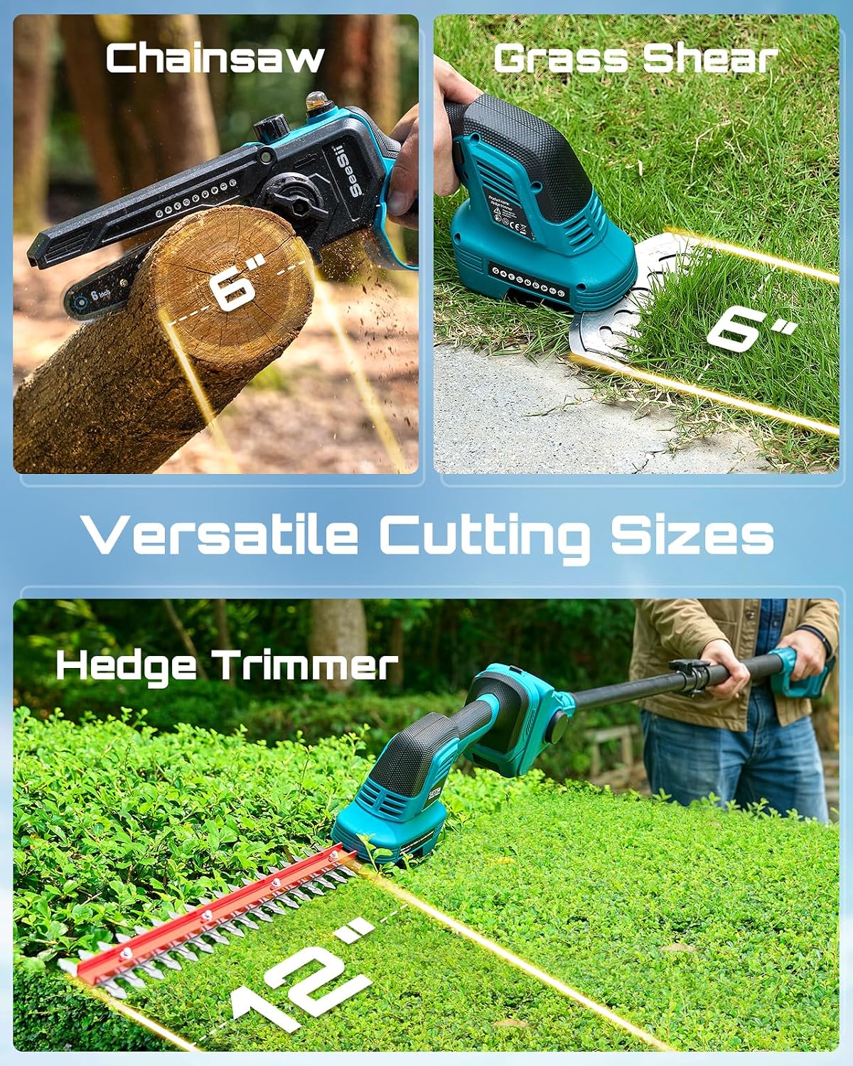6-in-1 Cordless Pole Saw & Hedge Trimmer Combo, Brushless Motor