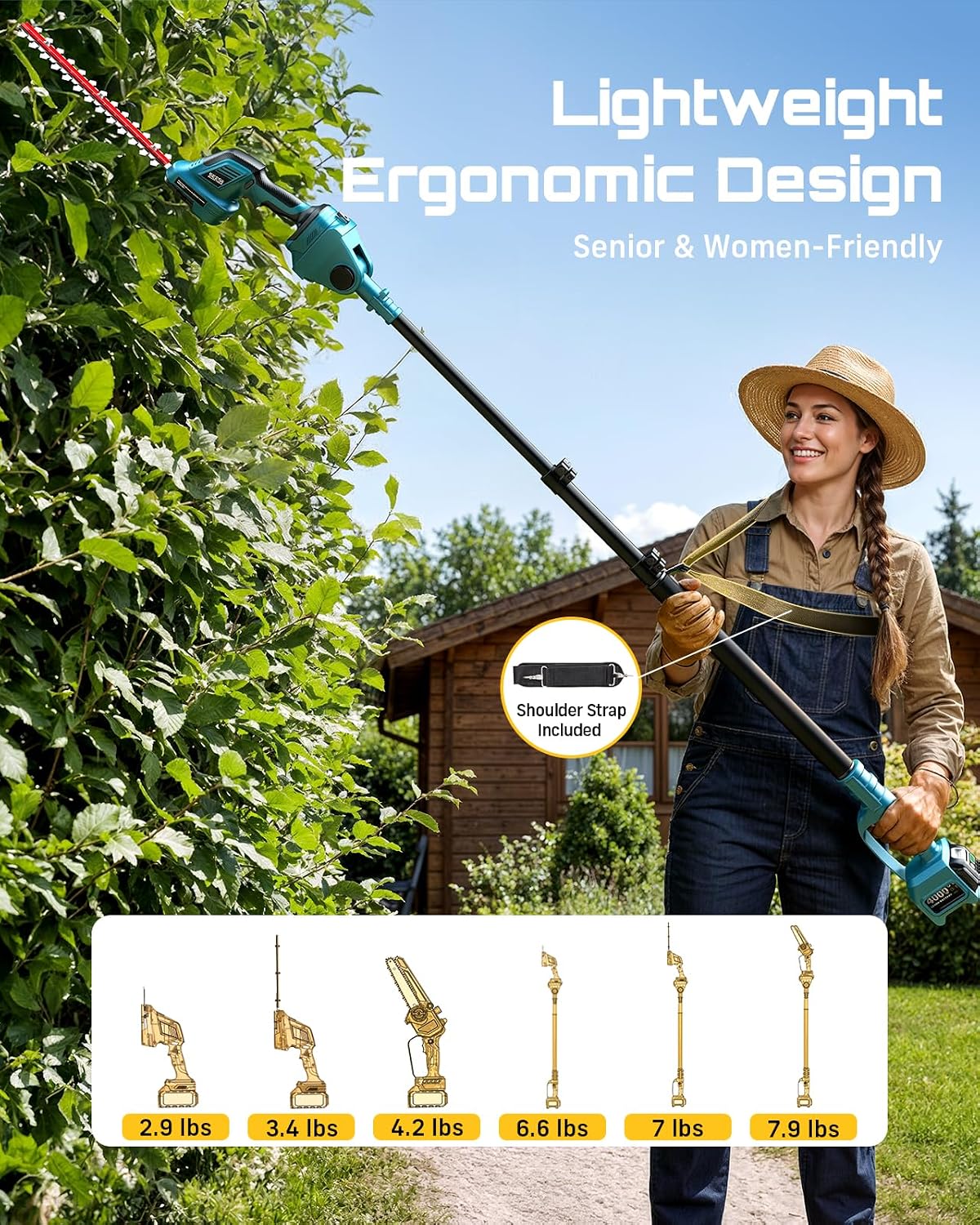 6-in-1 Cordless Pole Saw & Hedge Trimmer Combo, Brushless Motor
