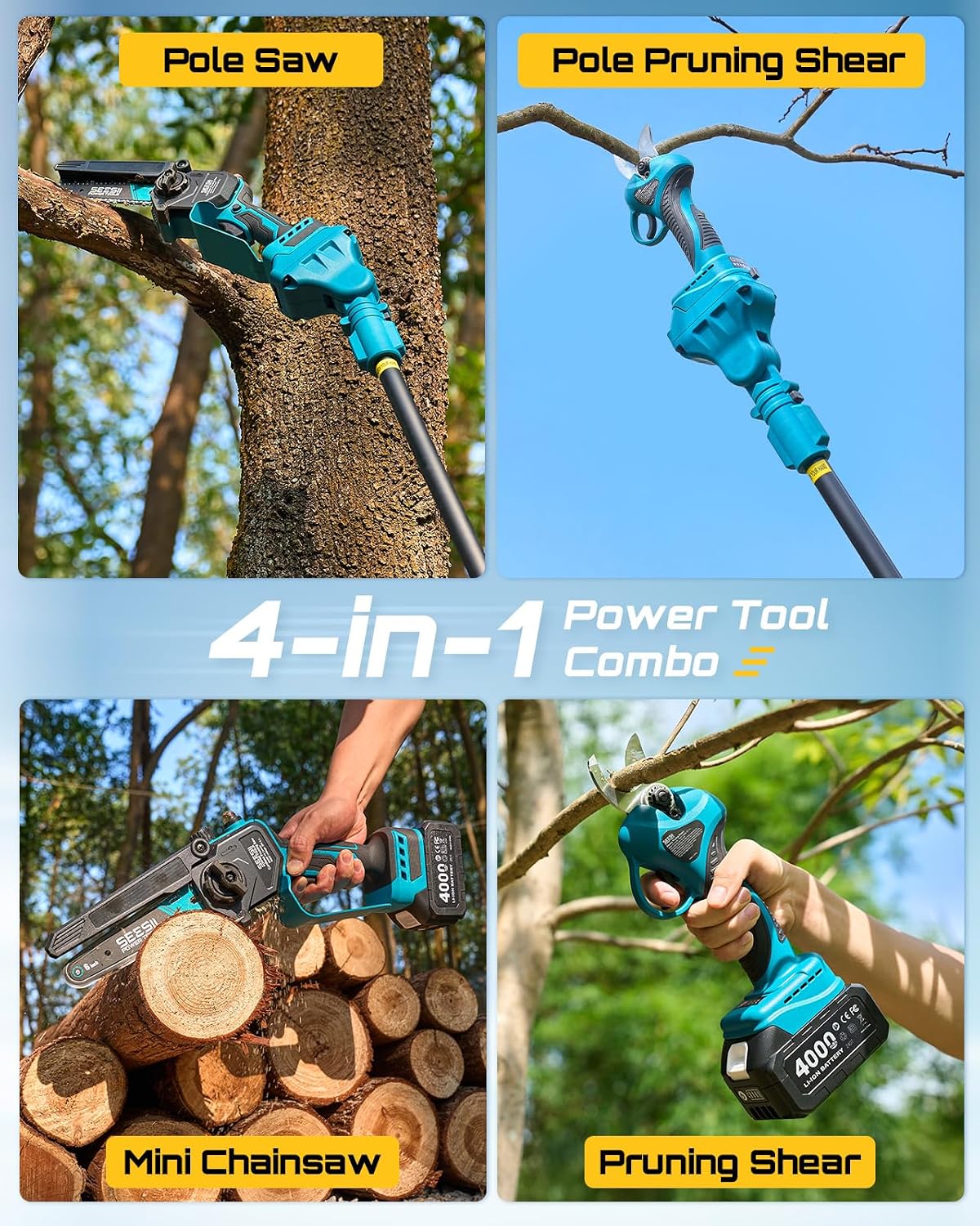 6-in-1 Cordless Pole Saw & Hedge Trimmer Combo, Brushless Motor
