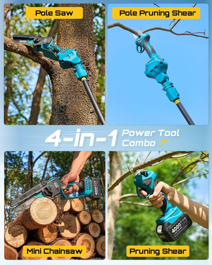 6-in-1 Cordless Pole Saw & Hedge Trimmer Combo, Brushless Motor