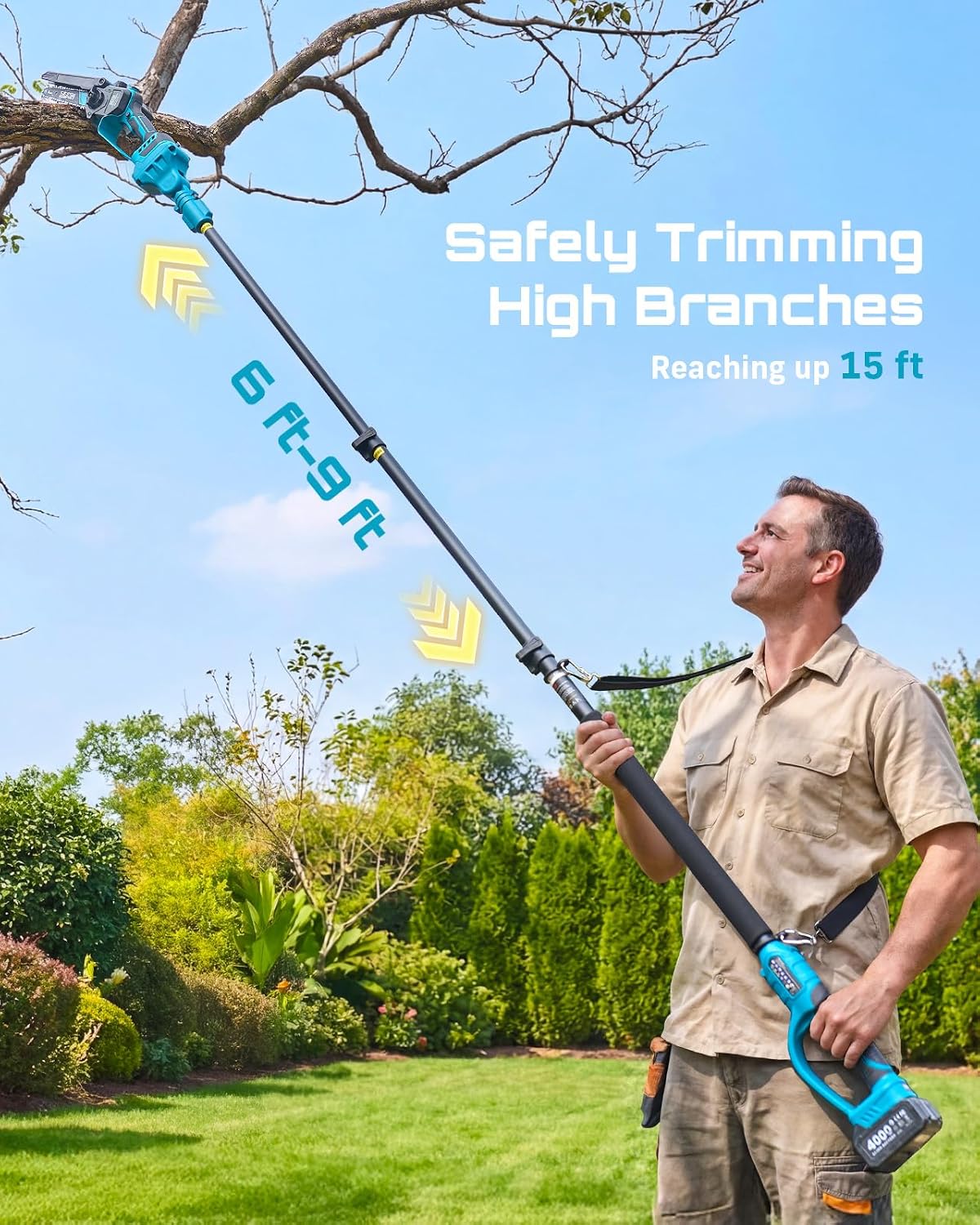 6-in-1 Cordless Pole Saw & Hedge Trimmer Combo, Brushless Motor