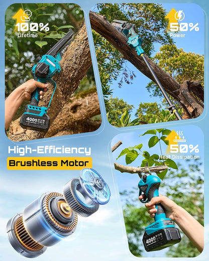 6-in-1 Cordless Pole Saw & Hedge Trimmer Combo, Brushless Motor