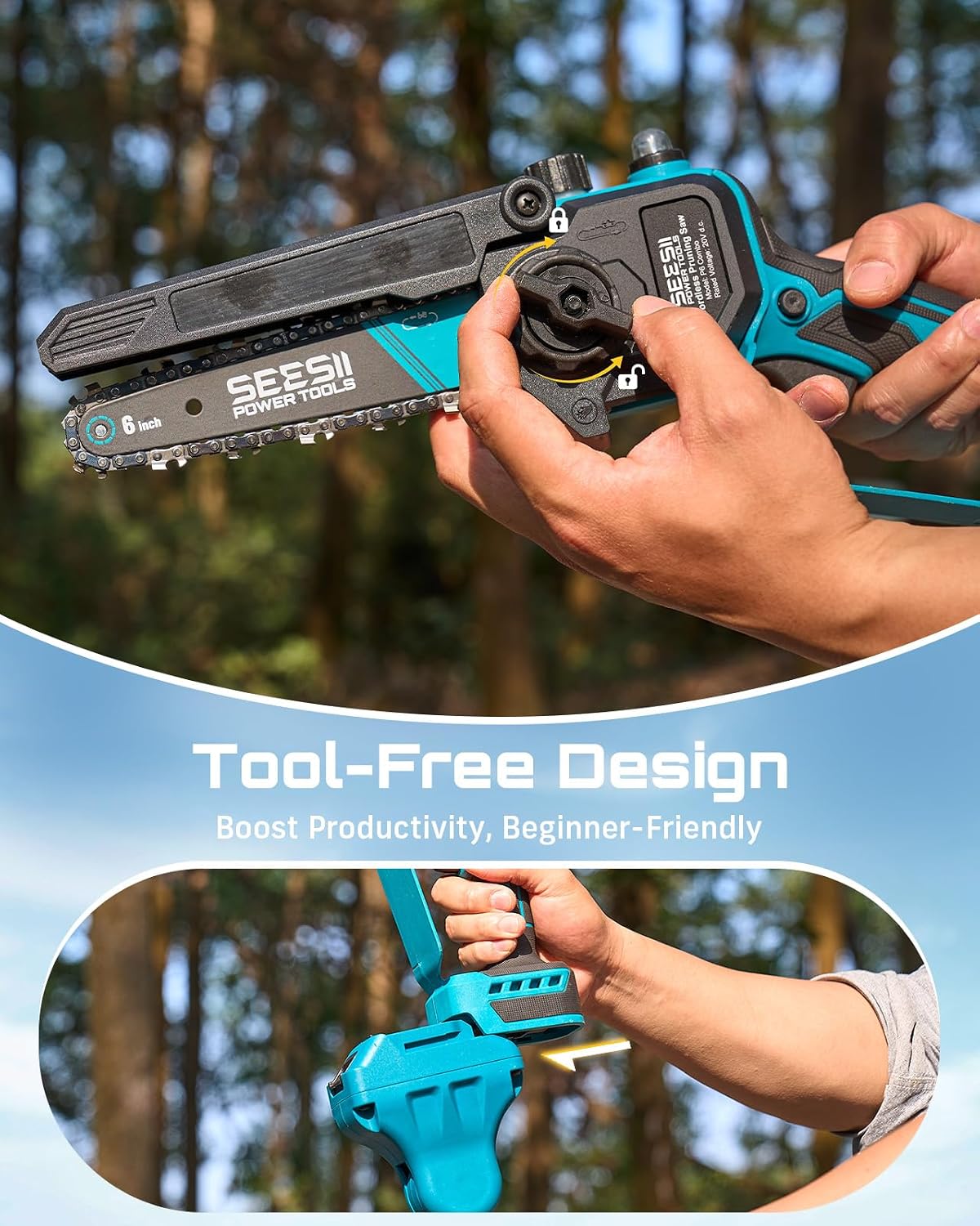 6-in-1 Cordless Pole Saw & Hedge Trimmer Combo, Brushless Motor