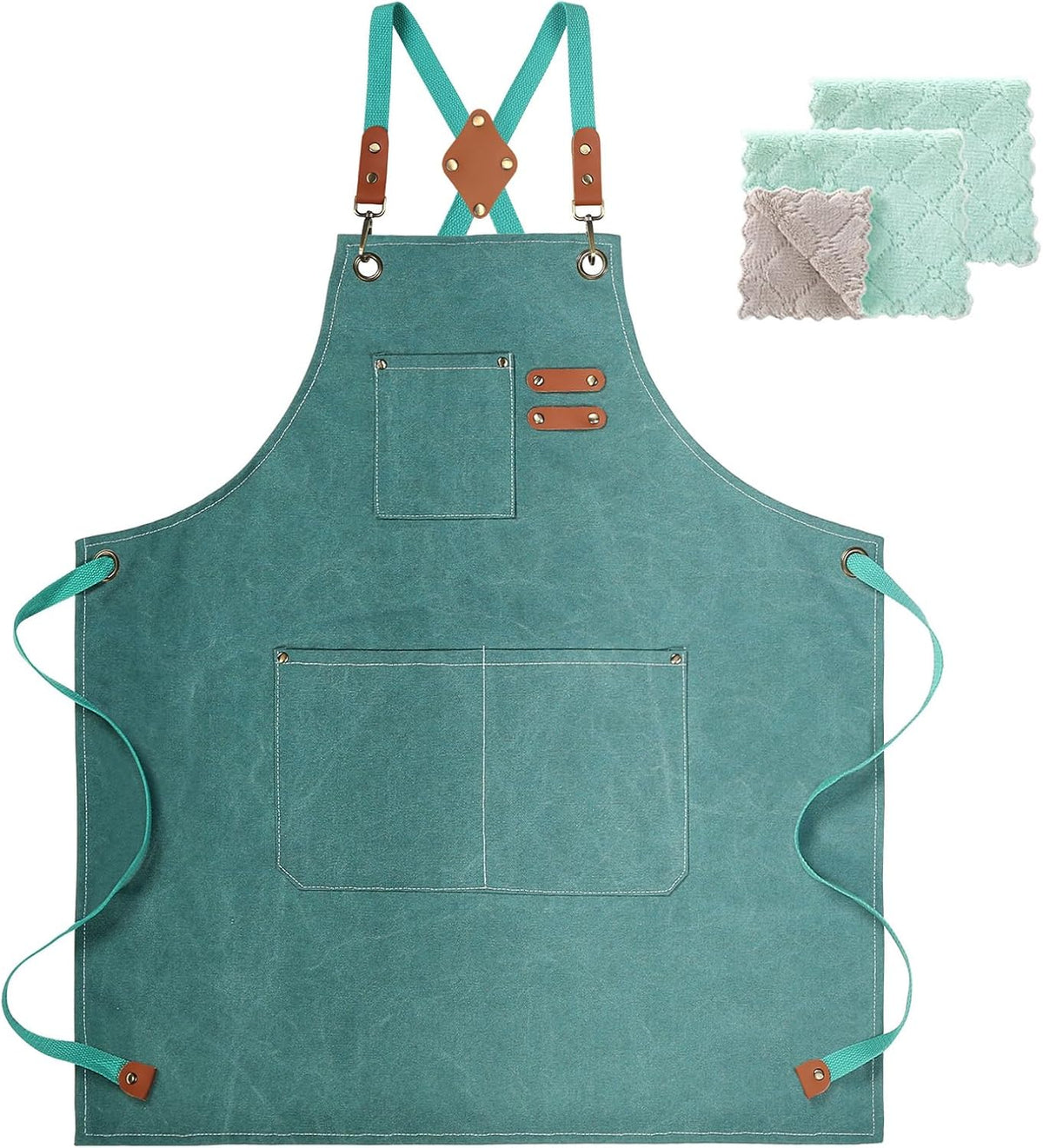 Chef Apron, Cotton Canvas Gardening Apron with Large Pockets for Men and Women,Kitchen Cooking Baking Bib Heavy Duty Adjustable Garden Apron