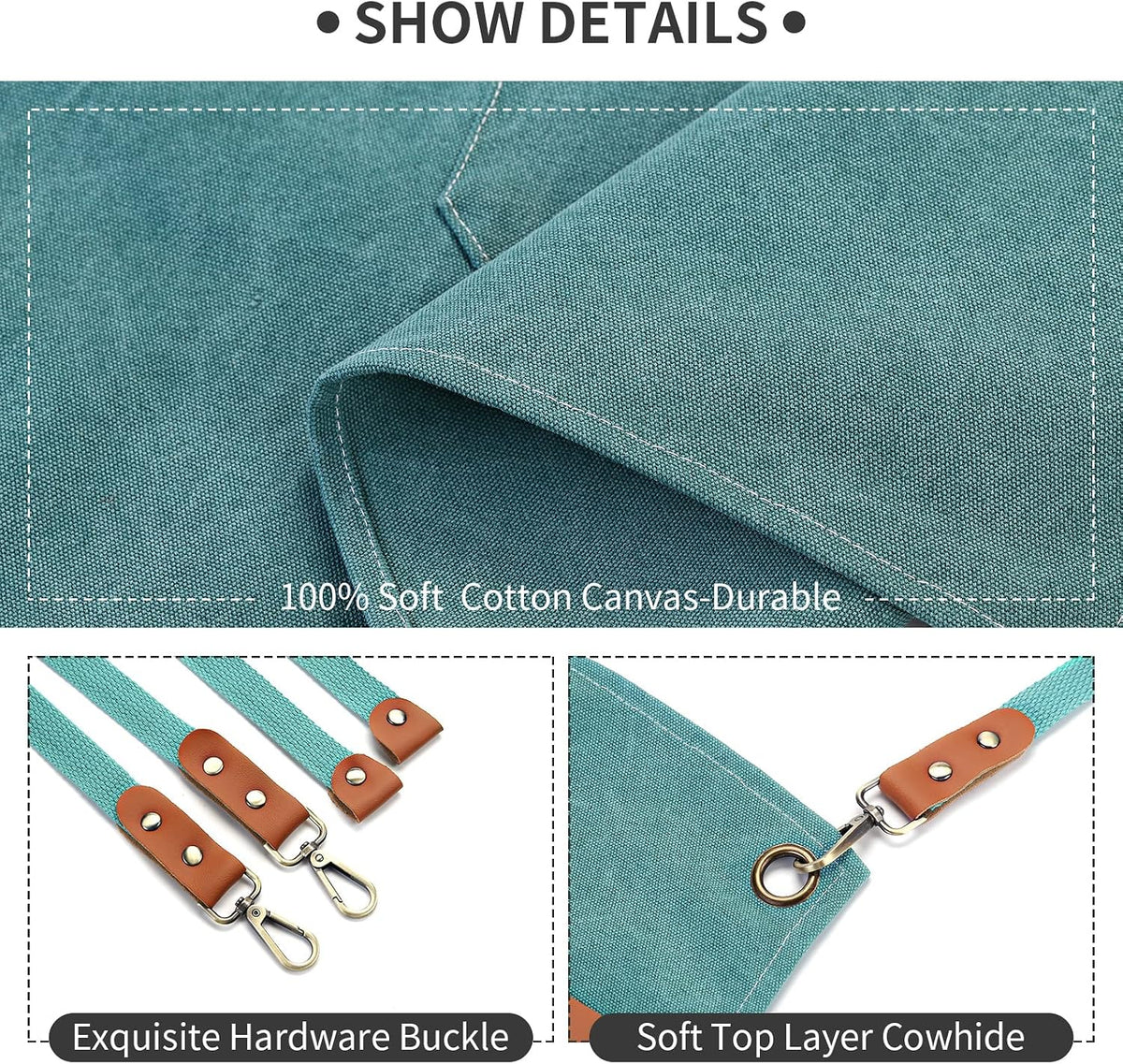 Chef Apron, Cotton Canvas Gardening Apron with Large Pockets for Men and Women,Kitchen Cooking Baking Bib Heavy Duty Adjustable Garden Apron