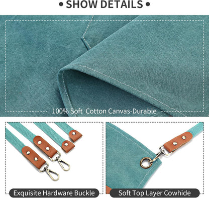 Chef Apron, Cotton Canvas Gardening Apron with Large Pockets for Men and Women,Kitchen Cooking Baking Bib Heavy Duty Adjustable Garden Apron