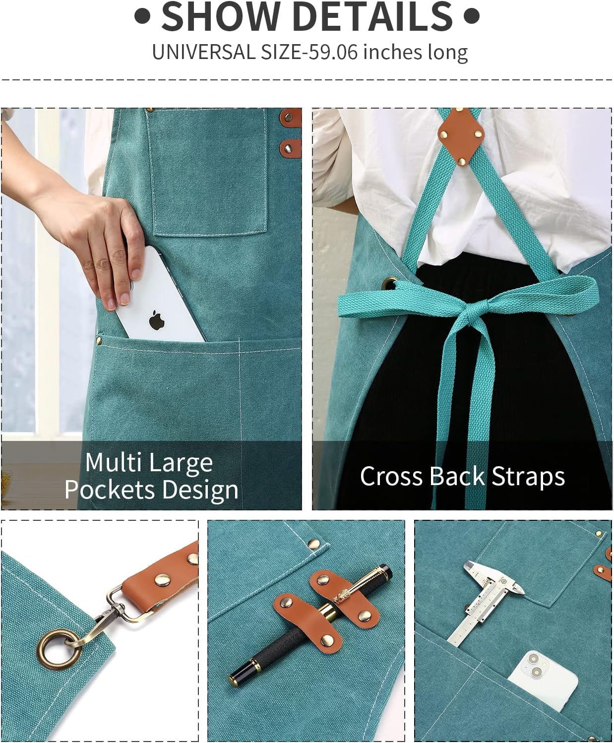 Chef Apron, Cotton Canvas Gardening Apron with Large Pockets for Men and Women,Kitchen Cooking Baking Bib Heavy Duty Adjustable Garden Apron