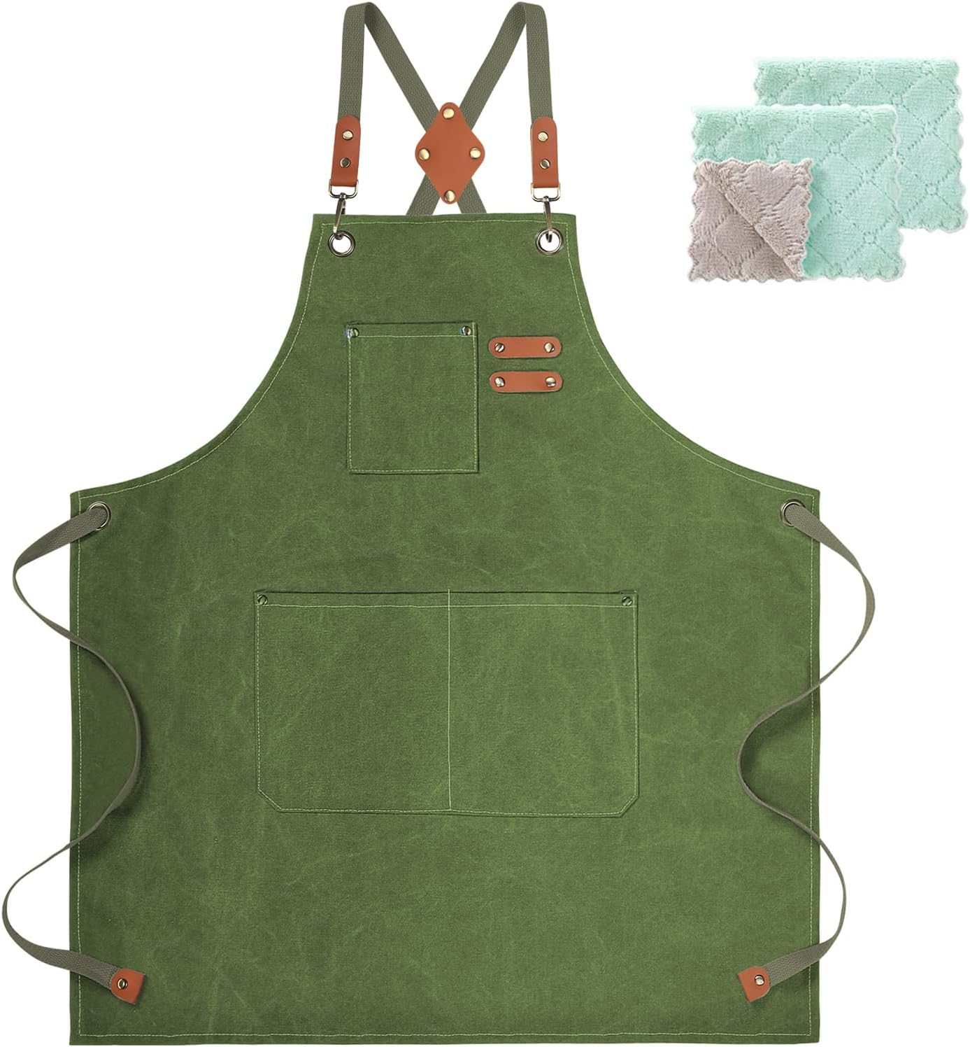 Chef Apron, Cotton Canvas Gardening Apron with Large Pockets for Men and Women,Kitchen Cooking Baking Bib Heavy Duty Adjustable Garden Apron