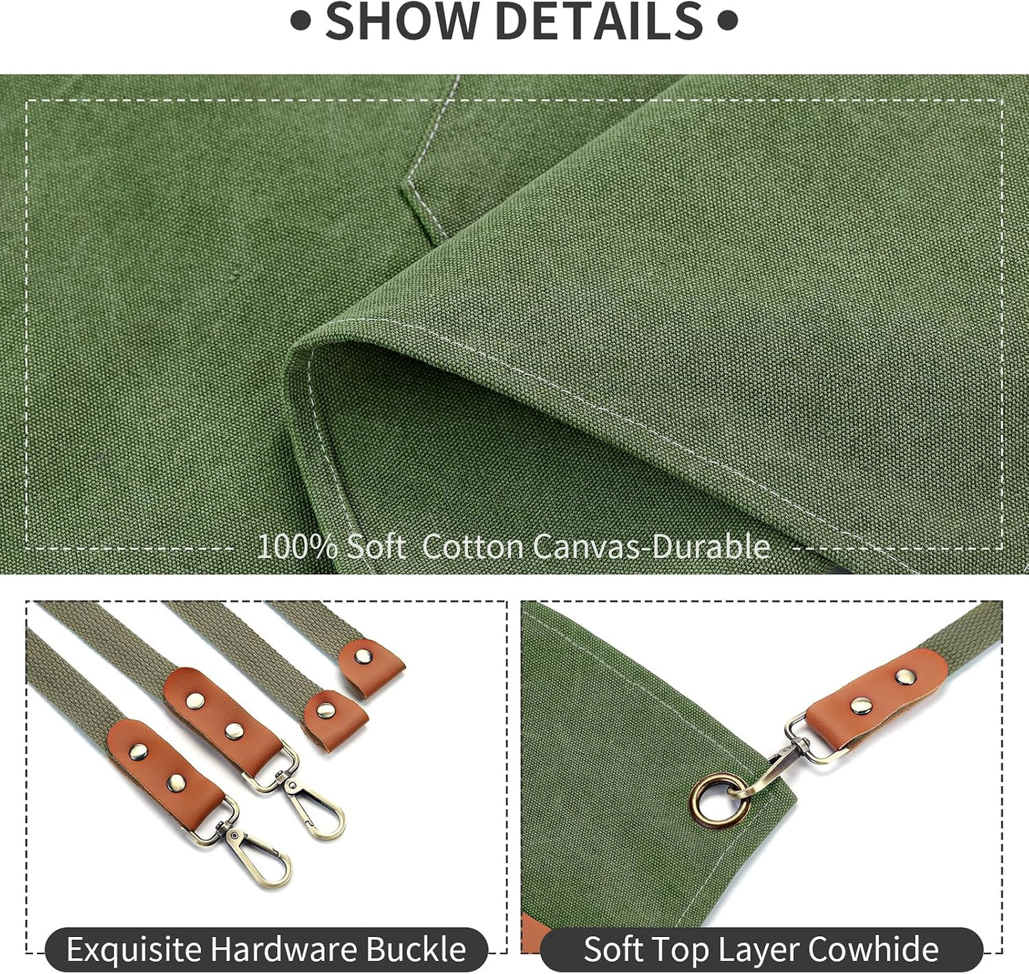 Chef Apron, Cotton Canvas Gardening Apron with Large Pockets for Men and Women,Kitchen Cooking Baking Bib Heavy Duty Adjustable Garden Apron