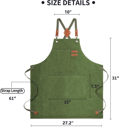 Chef Apron, Cotton Canvas Gardening Apron with Large Pockets for Men and Women,Kitchen Cooking Baking Bib Heavy Duty Adjustable Garden Apron