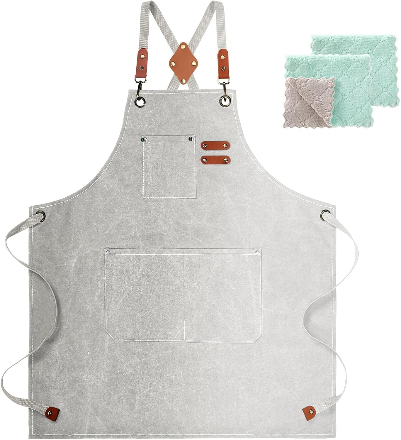 Chef Apron, Cotton Canvas Gardening Apron with Large Pockets for Men and Women,Kitchen Cooking Baking Bib Heavy Duty Adjustable Garden Apron