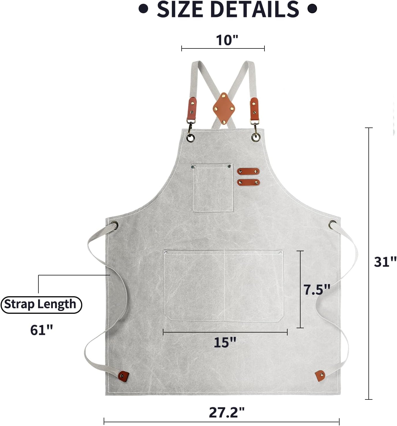 Chef Apron, Cotton Canvas Gardening Apron with Large Pockets for Men and Women,Kitchen Cooking Baking Bib Heavy Duty Adjustable Garden Apron