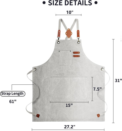 Chef Apron, Cotton Canvas Gardening Apron with Large Pockets for Men and Women,Kitchen Cooking Baking Bib Heavy Duty Adjustable Garden Apron