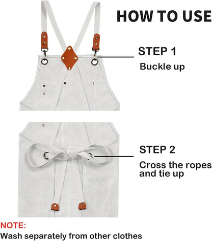 Chef Apron, Cotton Canvas Gardening Apron with Large Pockets for Men and Women,Kitchen Cooking Baking Bib Heavy Duty Adjustable Garden Apron