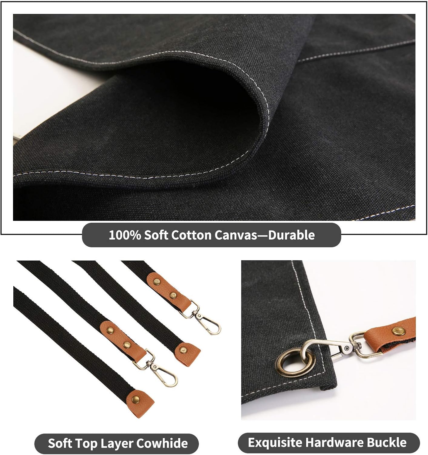 Chef Apron, Cotton Canvas Gardening Apron with Large Pockets for Men and Women,Kitchen Cooking Baking Bib Heavy Duty Adjustable Garden Apron