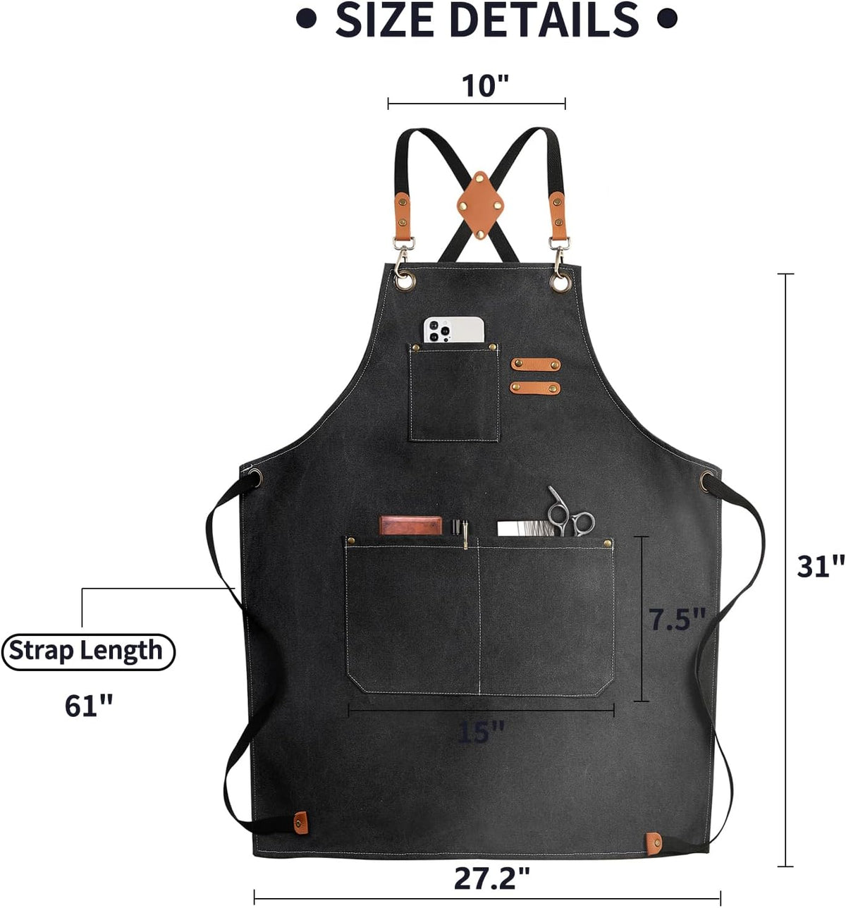 Chef Apron, Cotton Canvas Gardening Apron with Large Pockets for Men and Women,Kitchen Cooking Baking Bib Heavy Duty Adjustable Garden Apron