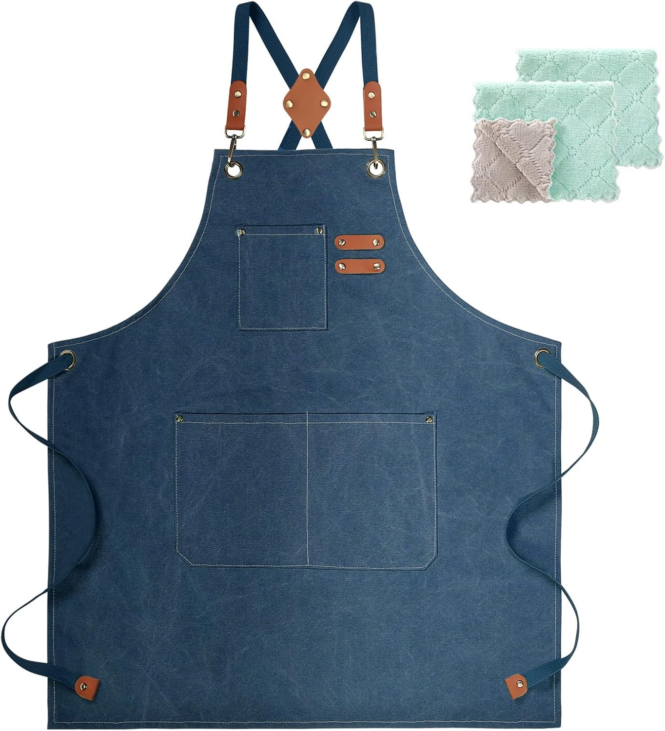 Chef Apron, Cotton Canvas Gardening Apron with Large Pockets for Men and Women,Kitchen Cooking Baking Bib Heavy Duty Adjustable Garden Apron