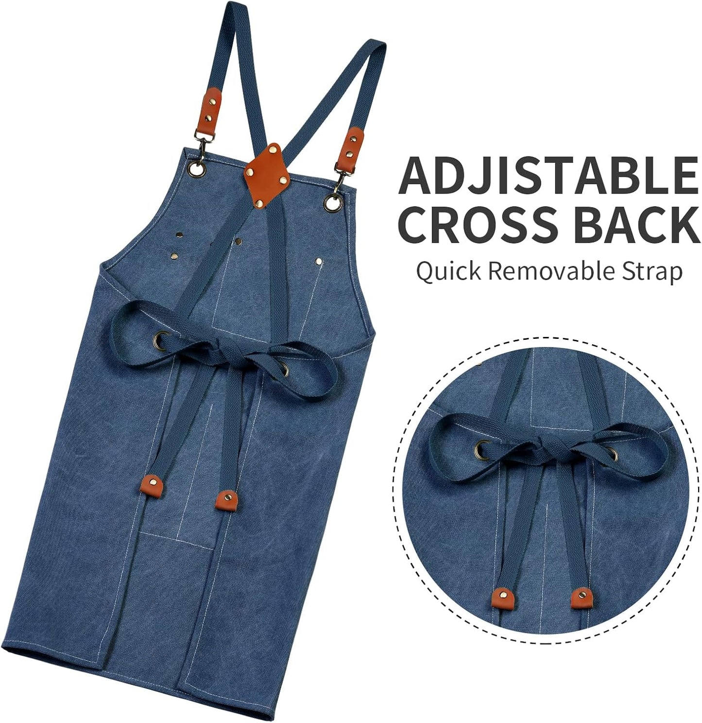 Chef Apron, Cotton Canvas Gardening Apron with Large Pockets for Men and Women,Kitchen Cooking Baking Bib Heavy Duty Adjustable Garden Apron