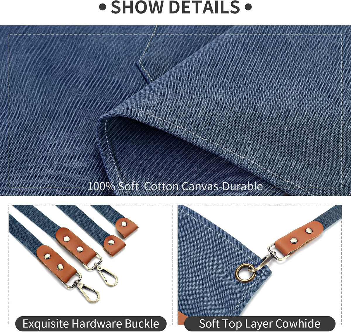 Chef Apron, Cotton Canvas Gardening Apron with Large Pockets for Men and Women,Kitchen Cooking Baking Bib Heavy Duty Adjustable Garden Apron