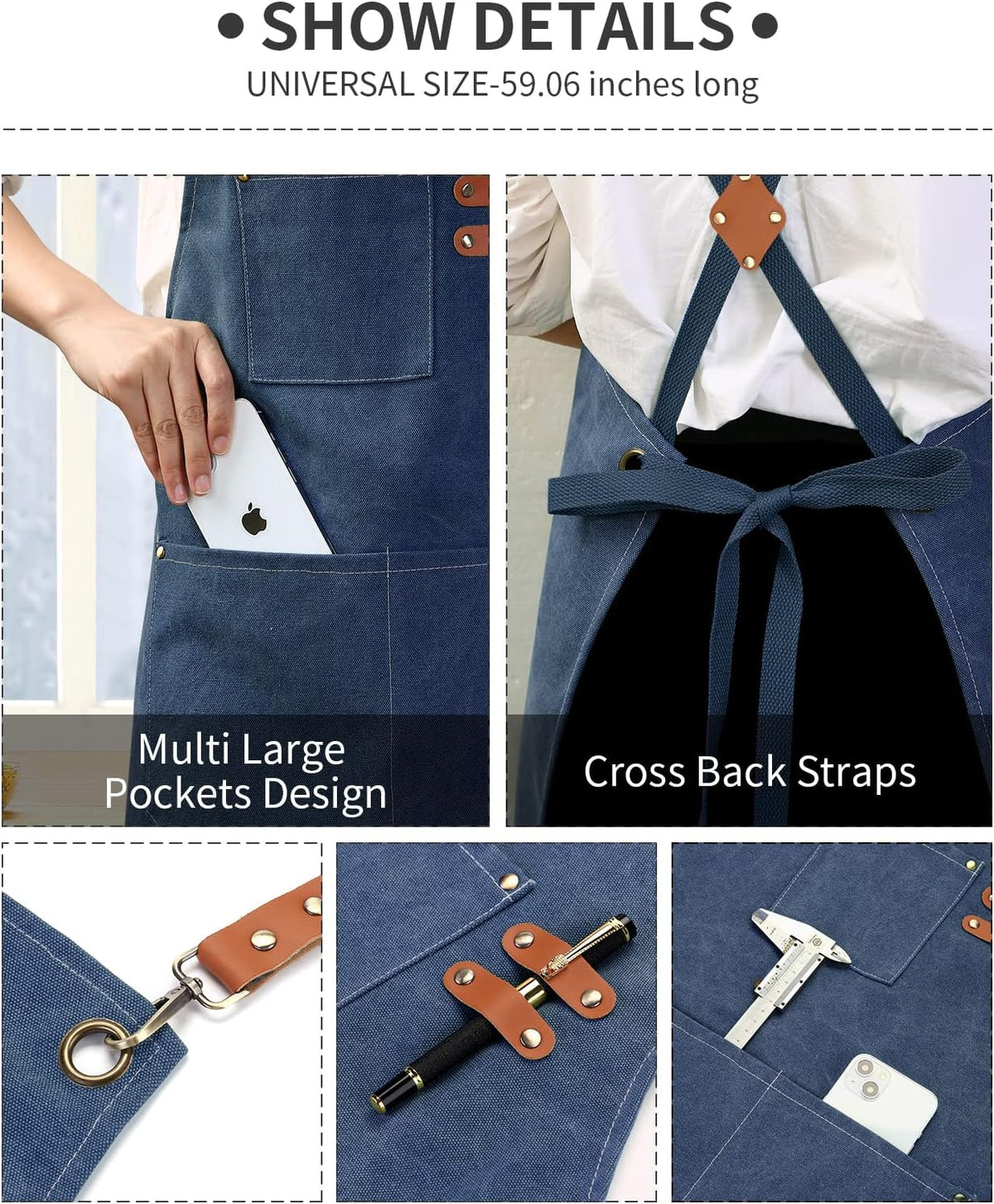 Chef Apron, Cotton Canvas Gardening Apron with Large Pockets for Men and Women,Kitchen Cooking Baking Bib Heavy Duty Adjustable Garden Apron