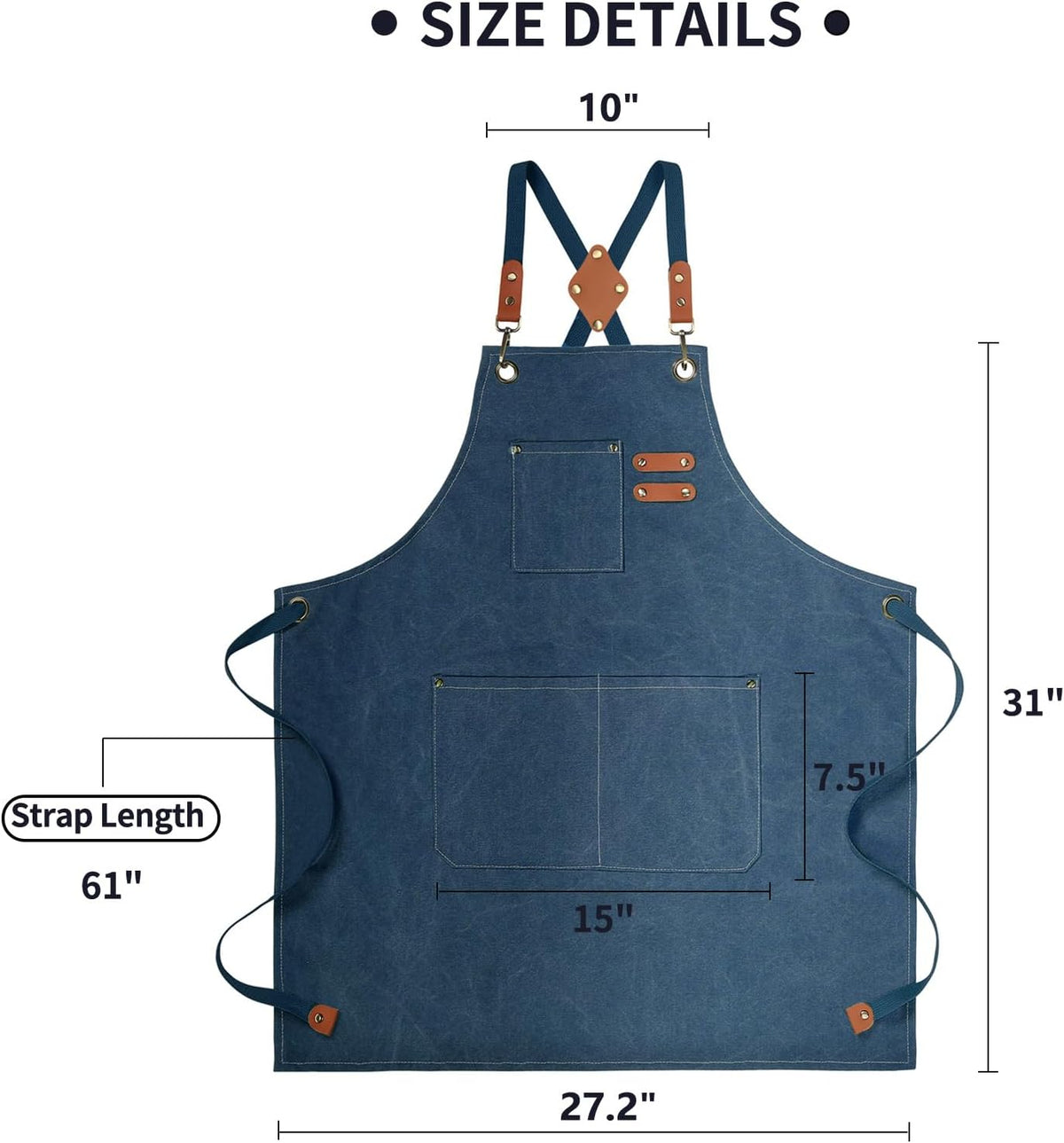 Chef Apron, Cotton Canvas Gardening Apron with Large Pockets for Men and Women,Kitchen Cooking Baking Bib Heavy Duty Adjustable Garden Apron