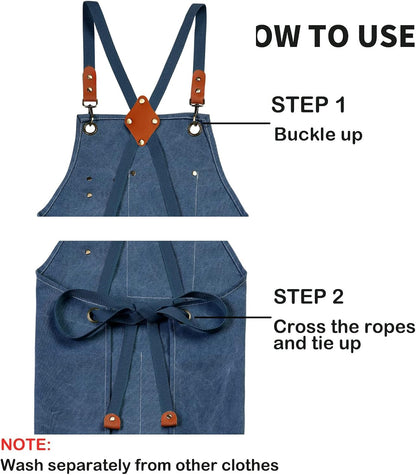 Chef Apron, Cotton Canvas Gardening Apron with Large Pockets for Men and Women,Kitchen Cooking Baking Bib Heavy Duty Adjustable Garden Apron