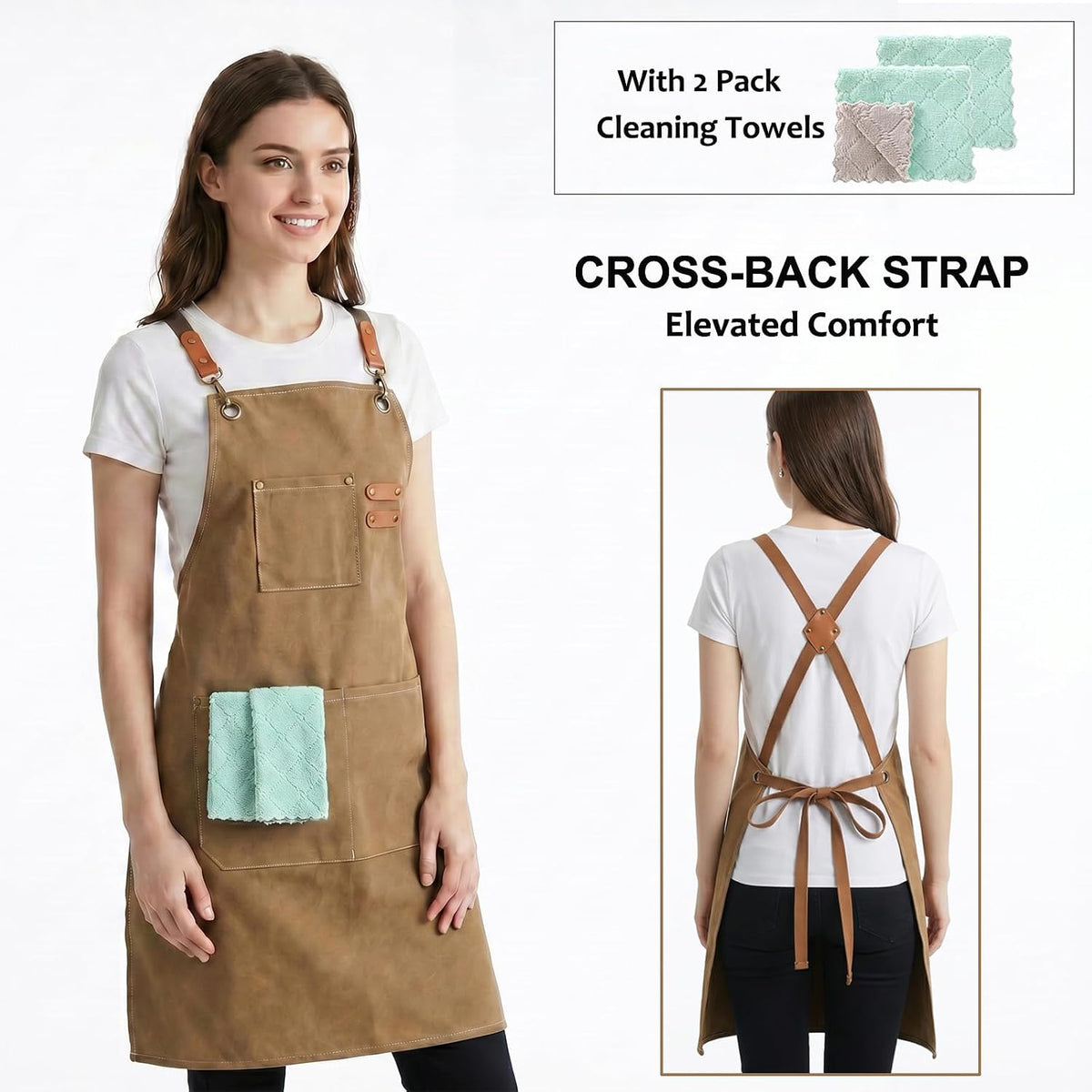 Chef Apron, Cotton Canvas Gardening Apron with Large Pockets for Men and Women,Kitchen Cooking Baking Bib Heavy Duty Adjustable Garden Apron