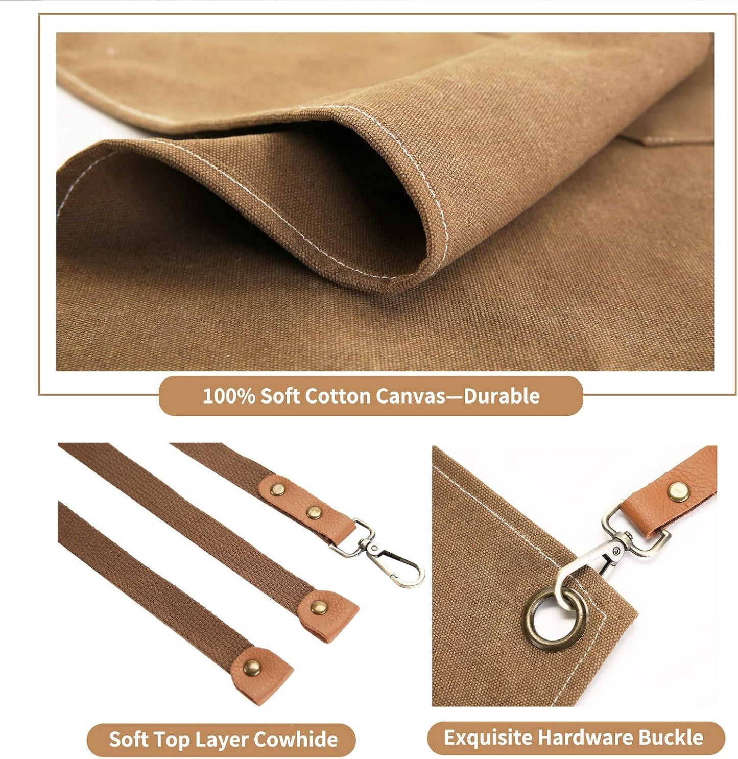 Chef Apron, Cotton Canvas Gardening Apron with Large Pockets for Men and Women,Kitchen Cooking Baking Bib Heavy Duty Adjustable Garden Apron