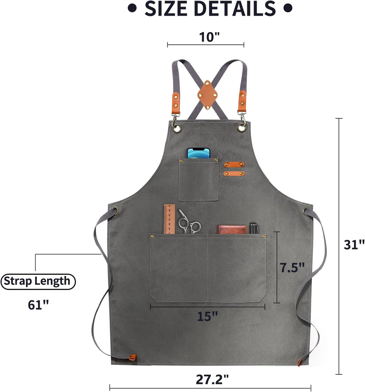 Chef Apron, Cotton Canvas Gardening Apron with Large Pockets for Men and Women,Kitchen Cooking Baking Bib Heavy Duty Adjustable Garden Apron