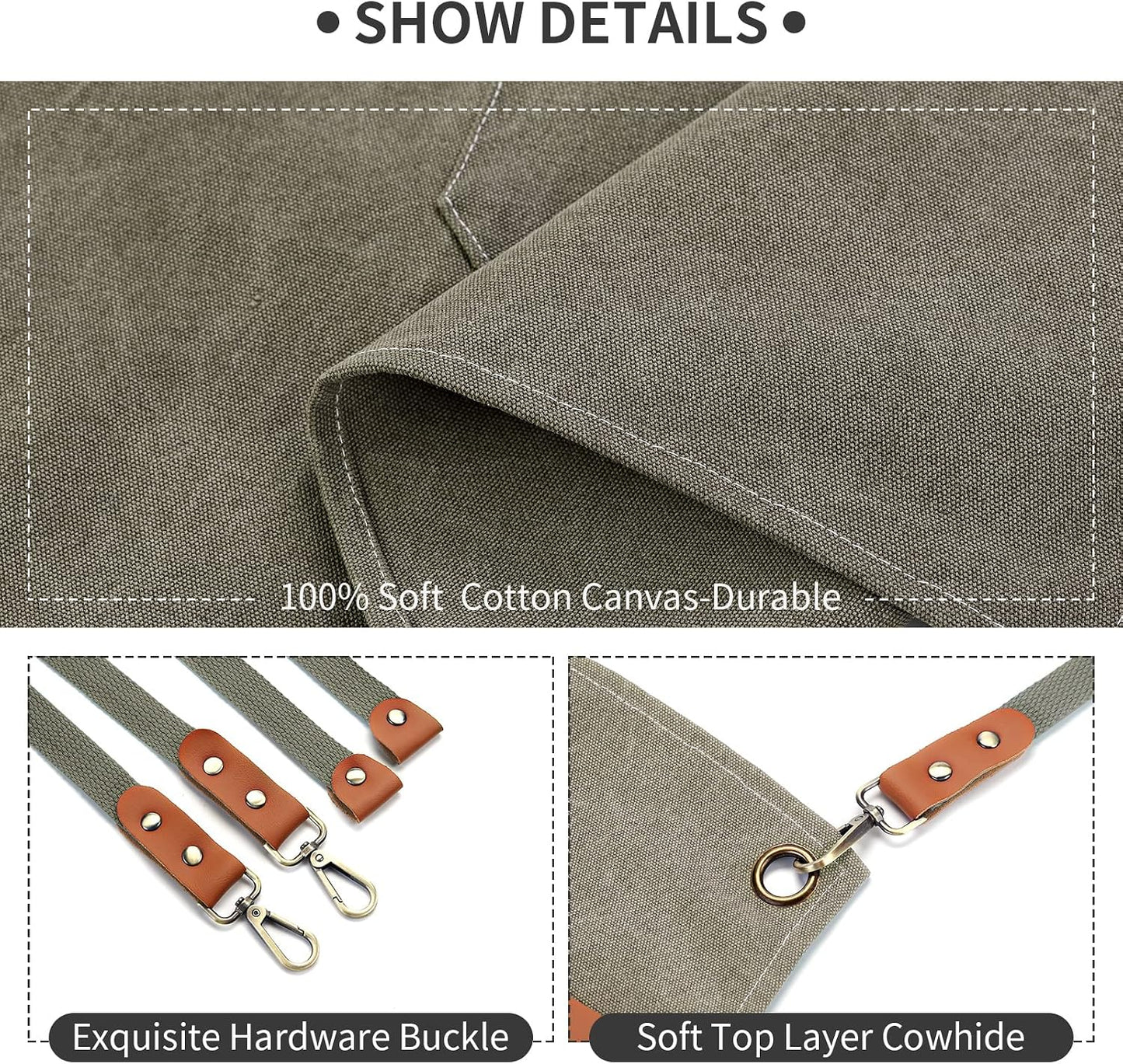 Chef Apron, Cotton Canvas Gardening Apron with Large Pockets for Men and Women,Kitchen Cooking Baking Bib Heavy Duty Adjustable Garden Apron