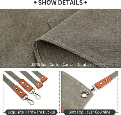 Chef Apron, Cotton Canvas Gardening Apron with Large Pockets for Men and Women,Kitchen Cooking Baking Bib Heavy Duty Adjustable Garden Apron