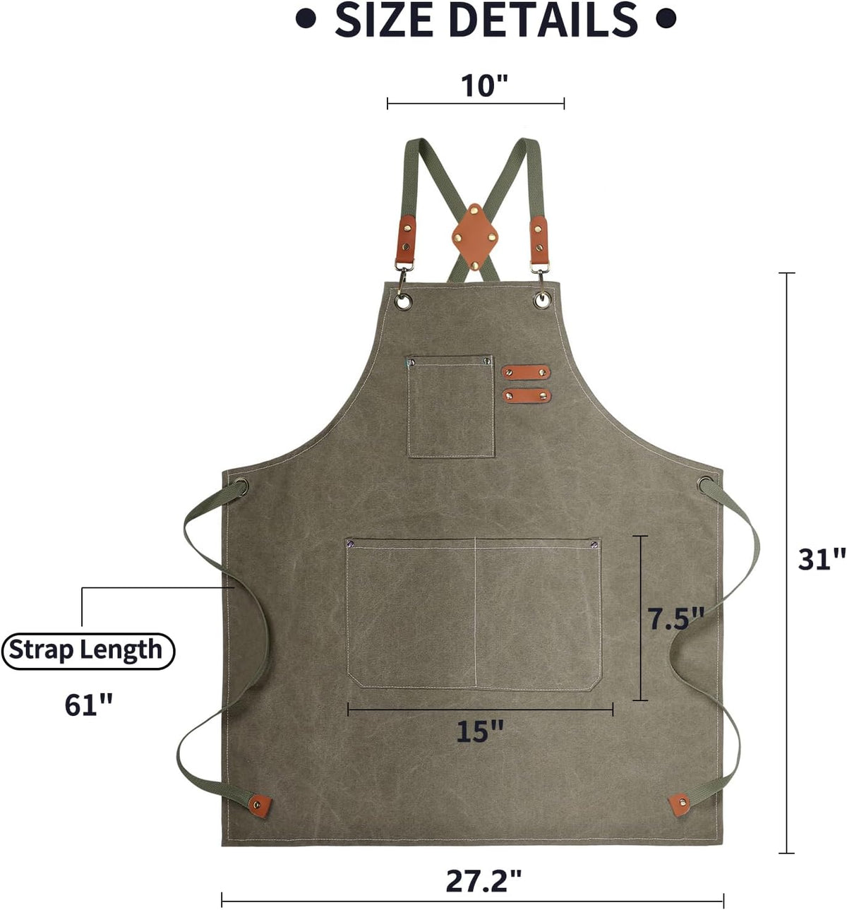 Chef Apron, Cotton Canvas Gardening Apron with Large Pockets for Men and Women,Kitchen Cooking Baking Bib Heavy Duty Adjustable Garden Apron
