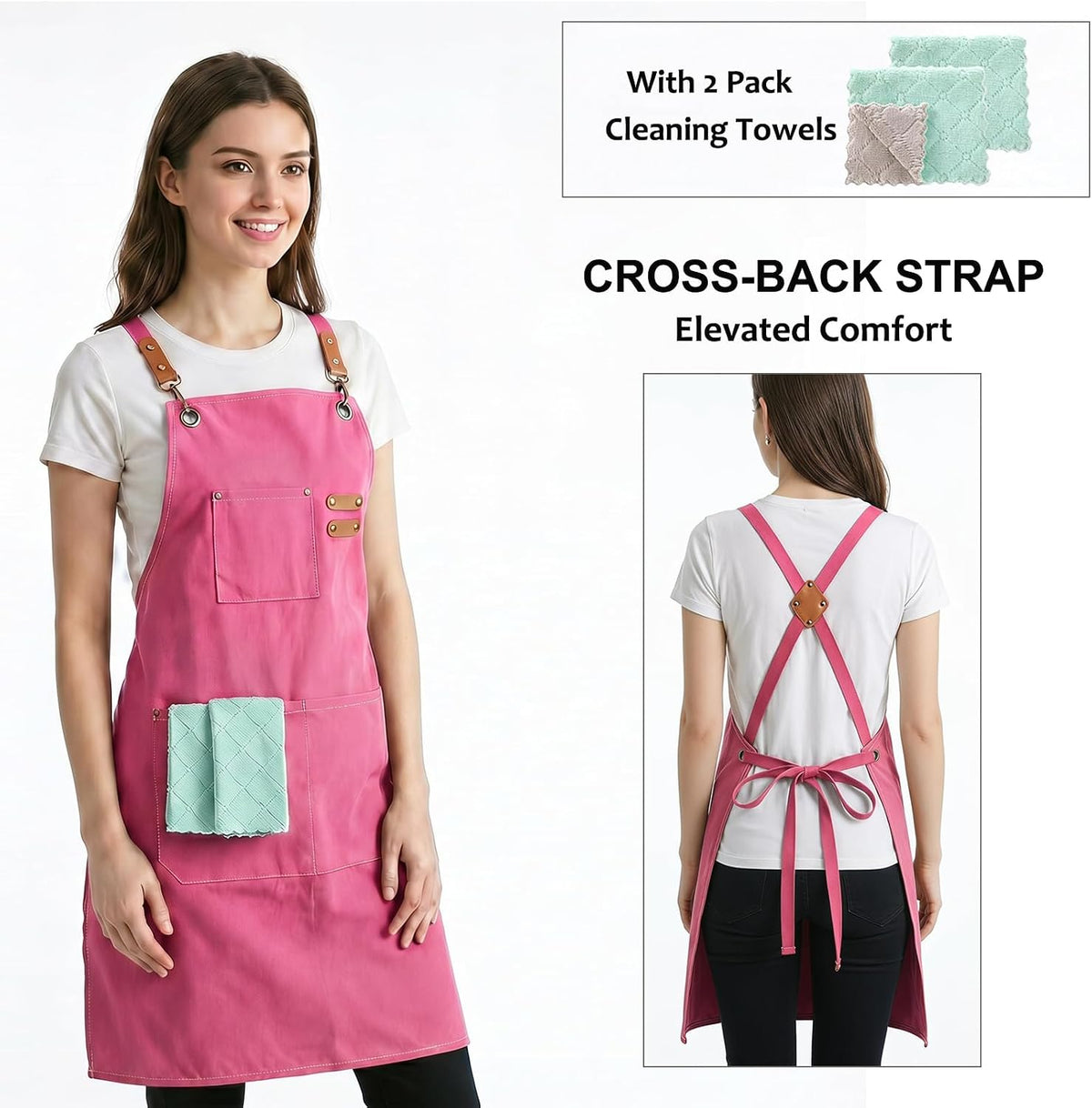Chef Apron, Cotton Canvas Gardening Apron with Large Pockets for Men and Women,Kitchen Cooking Baking Bib Heavy Duty Adjustable Garden Apron
